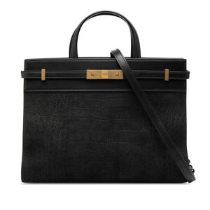 Pre-Loved Saint Laurent Small Leather Croc Embossed Manhattan Satchel